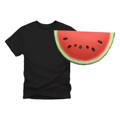 A Black Tshirt with an image of one slice of watermelon in the middle of the Tshirt sticker