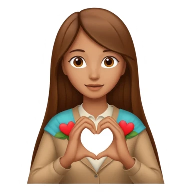 Mujer trigueña cabello largo lacio castaño haciendo un corazon con sus manos sticker