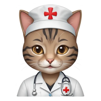 Tabby grey, brown and black cat in nurse uniform  sticker