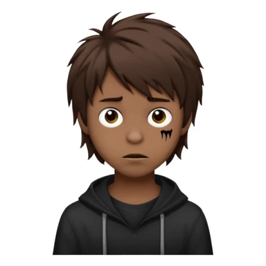 Boy,brown hair, medium long, emo, shaggy, dark, spooky, creepy expression sticker