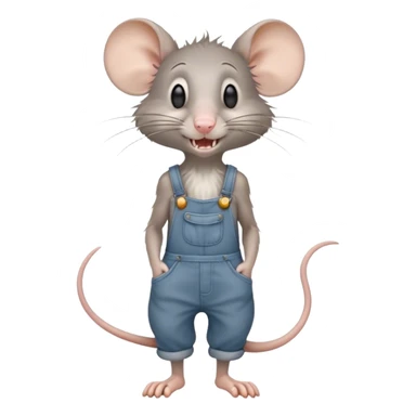 skinny grey-rat disheveled long-nose wearing-overalls no-shirt confused teeth-showing full-body sticker