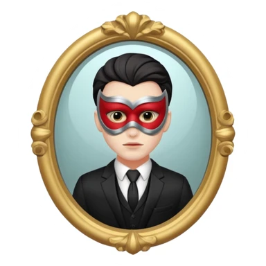 Spooky killer on mask on fancy mirror behind man sticker