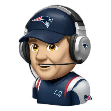 bill belichick, new england patriots, with headset andmicrophone sticker