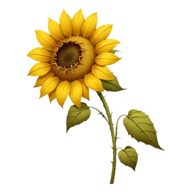sad wilted sunflower with curved stem and some petals falling off, mimicking the iOS wilted rose emoji look sticker
