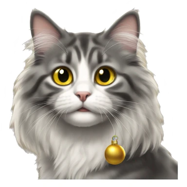 curious cat with jingle bell long haired sticker
