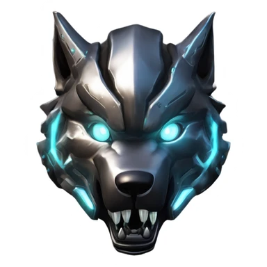 Warframe-inspired wolf Warframe with sleek biomechanical armor, a snarling wolf-like helmet, glowing eyes, and clawed gauntlets. Dark metallic colors with glowing energy lines, blending feral agility and deadly stealth. sticker