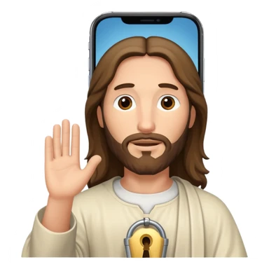 iPhone screen with a modern, friendly Jesus as the lock screen image sticker