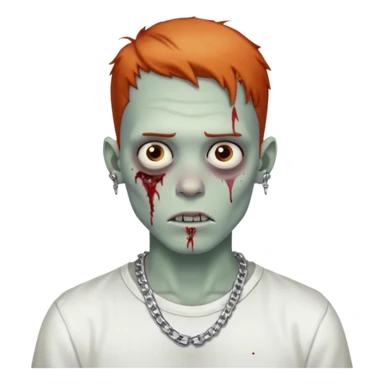 Zombie with freckles white shirt low taper fade haircut silver chain Cuban style sticker