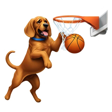 A blue and orange bloodhound dunking a basketball. sticker