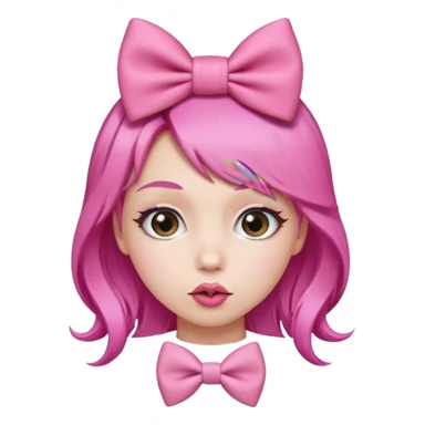 kiss face with pink hair bow  sticker