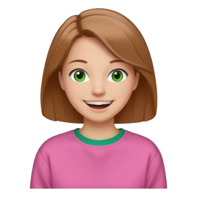  Una donna con una felpa semplice rosa, senza cappuccio. i capelli sono lunghi fino alle spalle marroni chiaro,gli occhi sono verdi e la bocca è contenta  sticker