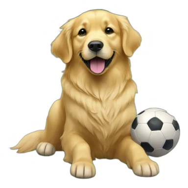 A golden retriever named Enzo playing with a soccer ball sticker