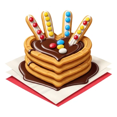 Add chocolate drizzle and m&ms on top of the crispy golden churros, put then on a shape paper sticker