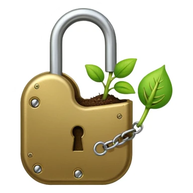 A seed germinating with a sprout sticking out of it in the shape of a pad lock with the seed being the body of the padlock and the sprout being the shackle of the padlock. sticker