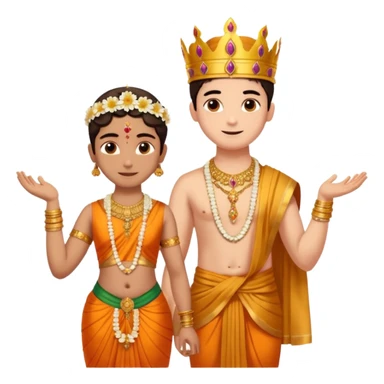 Brahmin boy is thanking to the bharatanatyam dancer. Only the girl is in lordess padmavati with golden crown and giant flower garland on her neck. The boy is a normal helper. The girl is fat and tall the boy is small. sticker