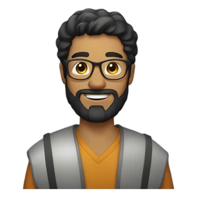 Happy men with glass, beard, black hair, showing hai sticker