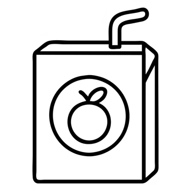 Yellow juice carton with a straw, fruit juice packaging sticker