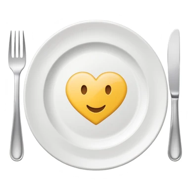 A clean and simple emoji-style icon: A round dinner plate with fork and knife on each side, symbolizing team meal. Minimal details, flat bright colors, emoji-like design. sticker