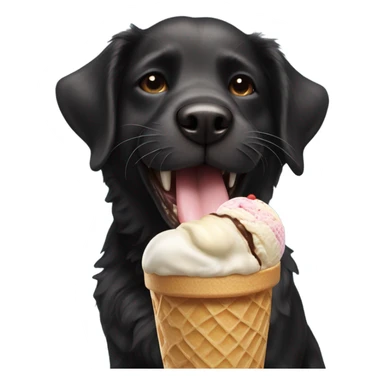 Black fur Dog eating ice cream sticker