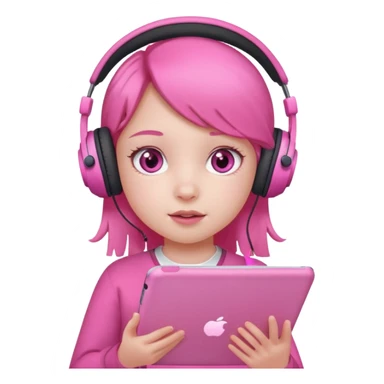 Little girl with headphones when pink eyes and pink iPad and pink dreamy background sticker