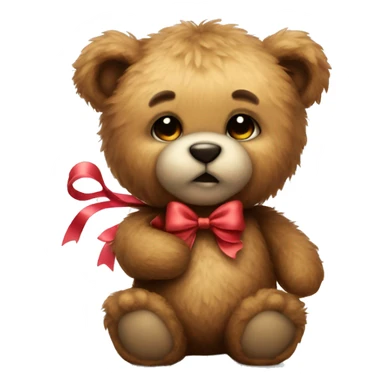 fluffy teddy bear holding a bow sticker