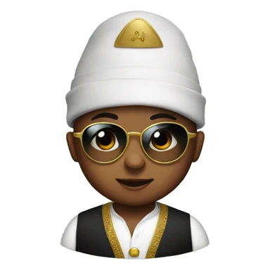 Baby wearing sunglasses and a fez sticker