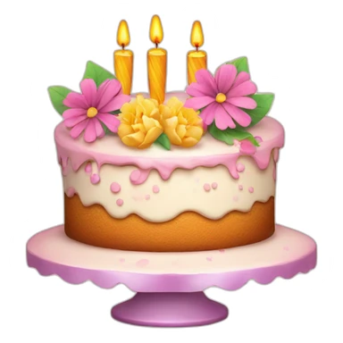 Happy birthday cake with Flowers and champagne sticker