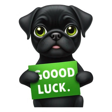 Black pug holding a green sign that says good luck  sticker