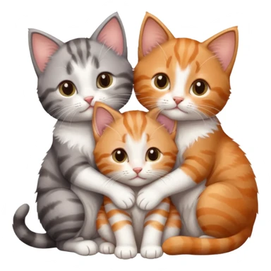 3 kittens cuddling together all different colours, the first one is grey and white, the second is ginger and white and the third is brown tabby and white sticker