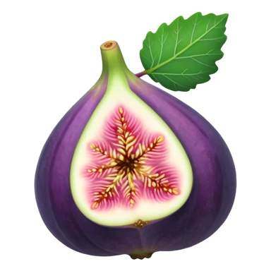 Please create a emoji of a single half of a fig with one small leaf sticker