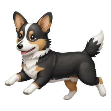 Black and white realistic cardigan welsh corgi running with its long low tail streaming out behind it sticker
