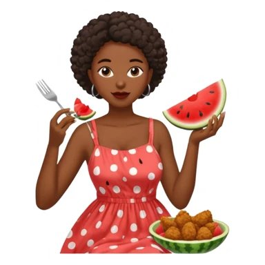 A black woman eating fried chicken and watermelon sticker