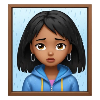 generate a pretty bratz brown skinned girl with messy black hair looking out of the rainy window, looking very sad. SIDE ANGLE sticker