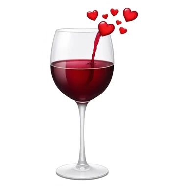 Red wine in glass with hearts sticker