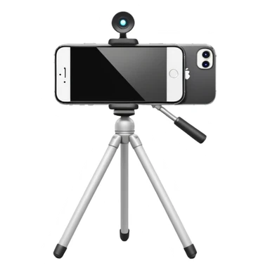 3D Apple-style emoji of a white tripod holding an iPhone 16 Pro,
rear view, visible camera lenses,
clean white background, smooth rounded design sticker