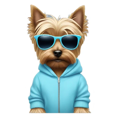 Yorkshire terrier dog with a pastel blue hoodie and pastel blue sunglasses sticker