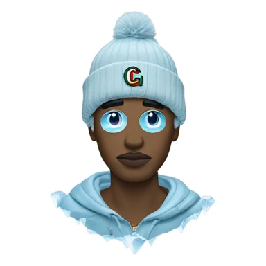 Guy made out of ice wearing Gucci sticker