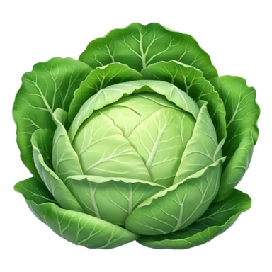a whole cabbage, round and firm, smooth pale green to white leaves, tightly packed, gentle veins, natural gloss, soft lighting, emoji scale sticker