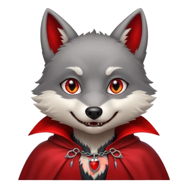 Vampire Pet, Tiny wolf in red collar cloak, red eye, fang sticker