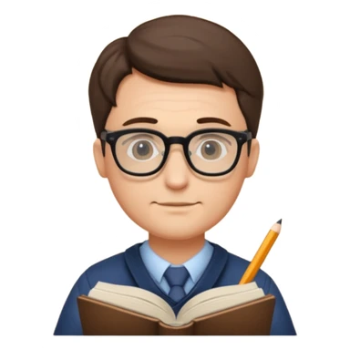 man write in book , wearing glasses sticker