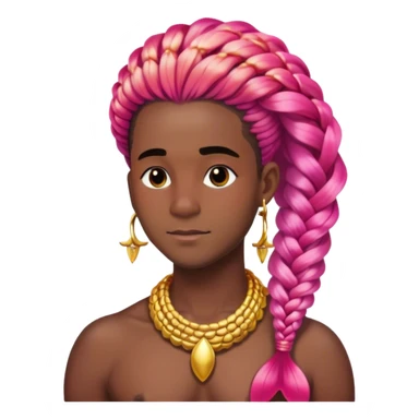 black gay man mermaid with gold jewellery, red pink ombré tail and box braids  sticker