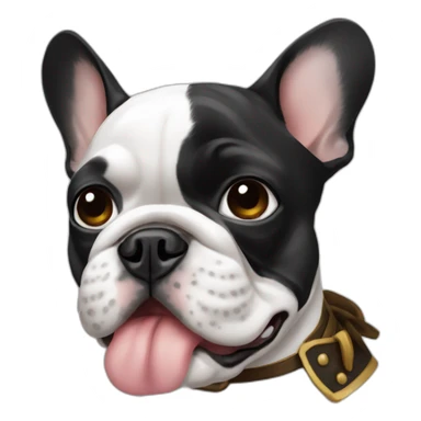 A french bulldog with black and white colors, one eye black, like a pirate sticker