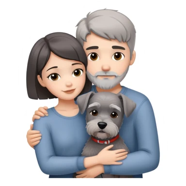 a shorthair girl with boyfriend hugging a grey Schnauzer dog sticker