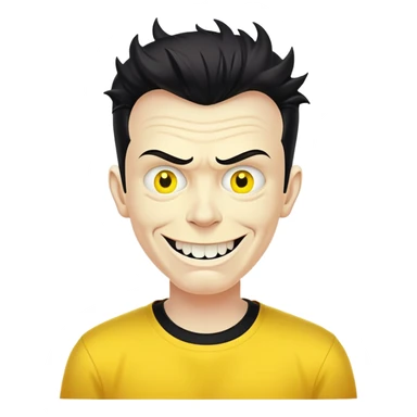 Rick Astley with a cursed demonic devious evil killer smile and Rick Astleys yellow and Rick Astley has no eyes with 3 lines of cursed ink coming out sticker