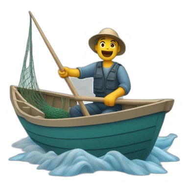 A fisherman in a boat throwing his net into the river sticker