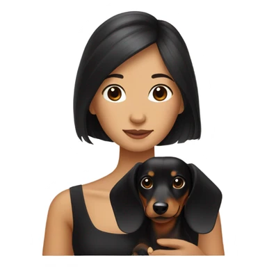 Long-haired dachshund with black-haired Asian girl wearing black dress sticker