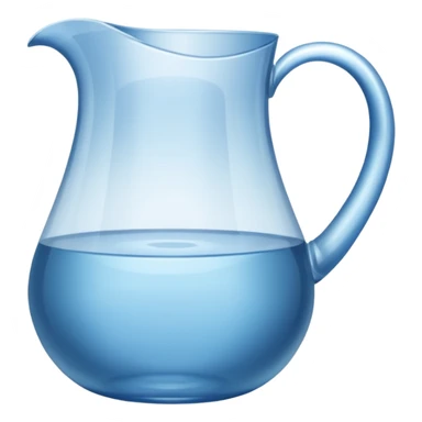 A water pitcher, transparent, slightly blue water, no lid, no droplets, tall, without a handle and without spout.
 sticker