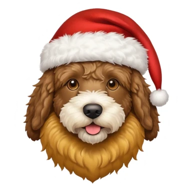 dark brown goldendoodle wearing a Santa hat sticker