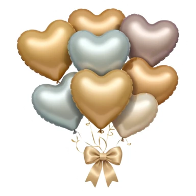 pearl-colored bow and 6 beige  metallic aesthetic heart-shaped balloons sticker