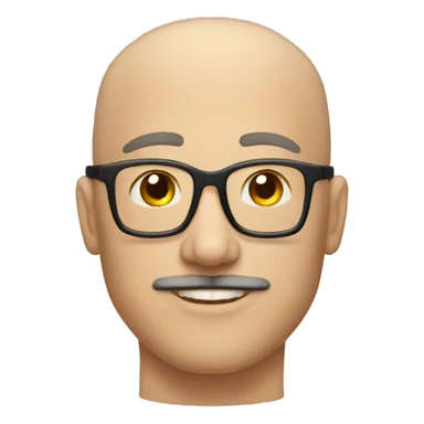 Bald fit man with specks and moustache sticker